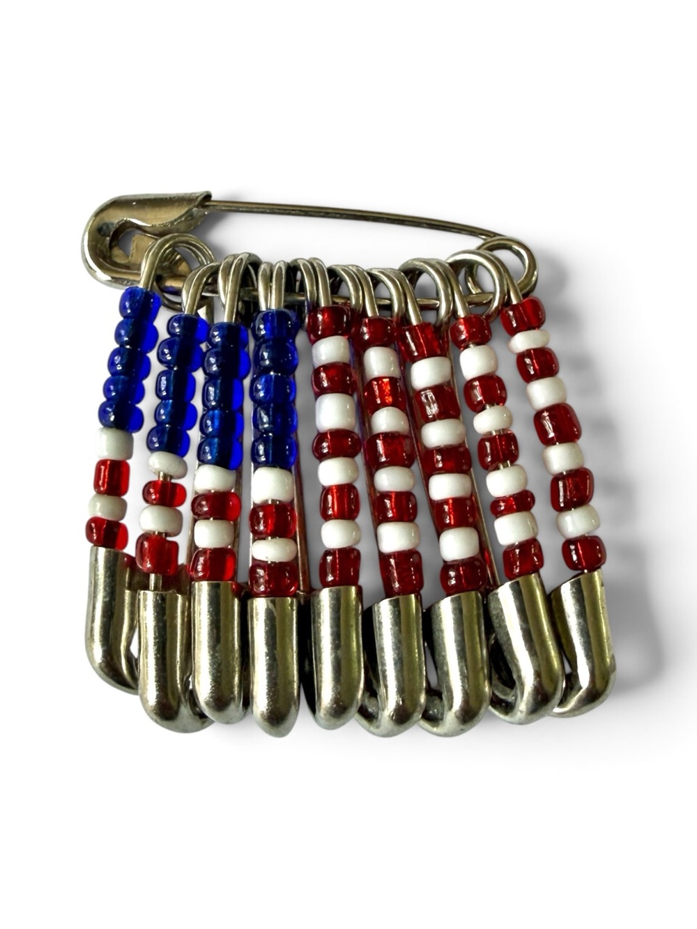 Handmade Safety Pin American Flag Seed Bead Brooch